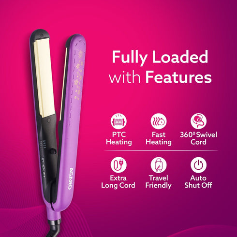 Hair Straightener, Keratin Infused Ceramic Coated Titanium Plates, Fast Heating, 4 Temperature Settings, Hair Straightening, Hair Styling For Women, Purple